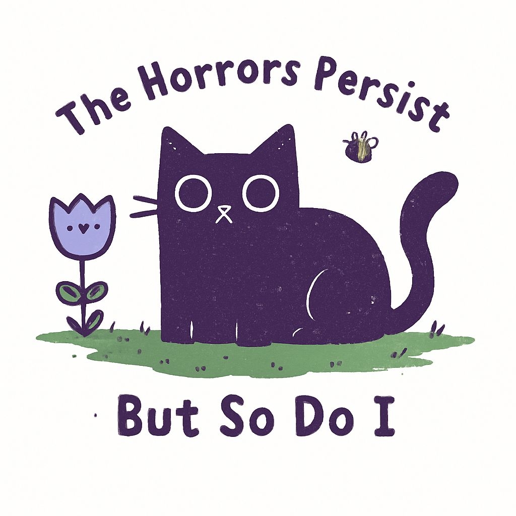 Whimsical Purple Cat and Flower with Bee Cartoon Sticker