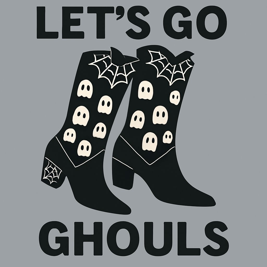 Gothic Black Cowboy Boots with Ghost Faces T-Shirt