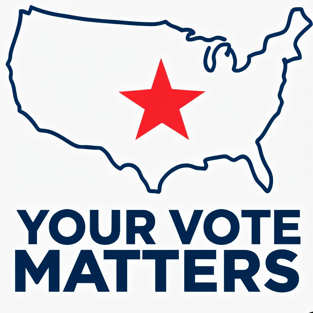 Stylized United States Outline Logo with Your Vote Matters Text