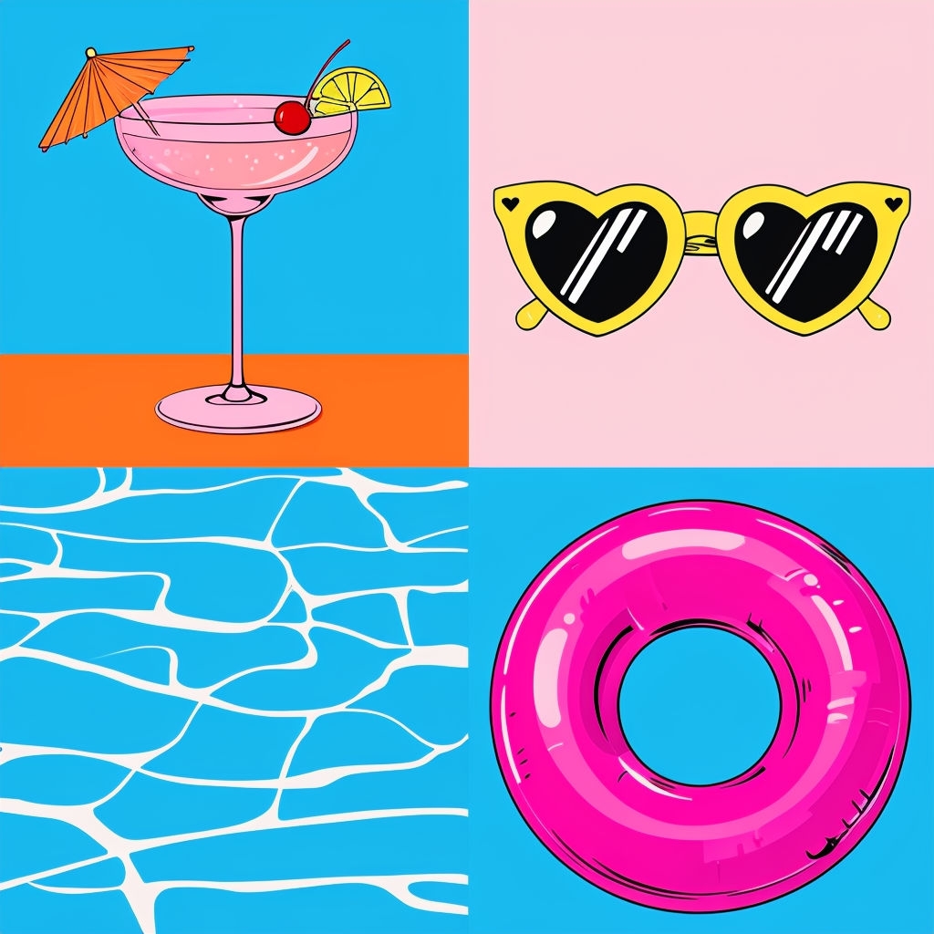 Vibrant Pop Art Cocktail and Summer Elements Seamless Pattern
