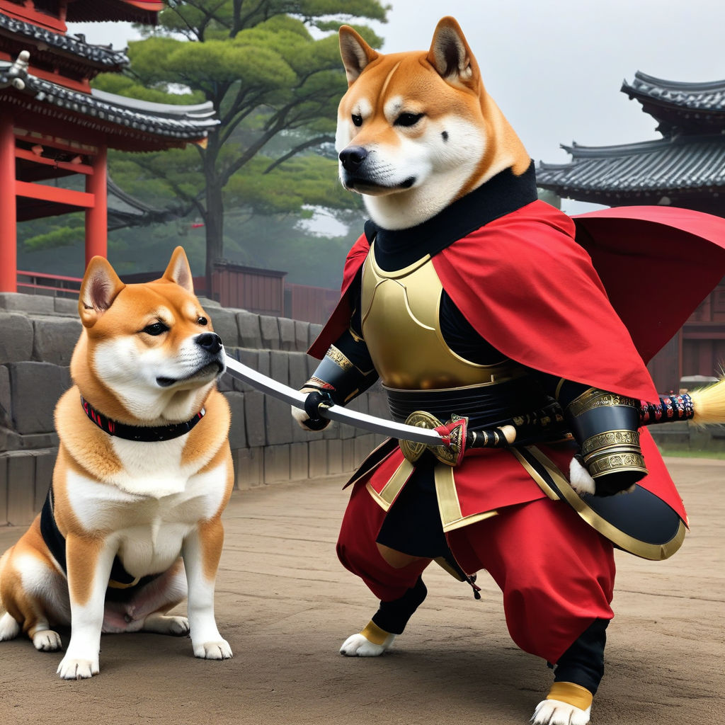 Shiba inu samurai versus buff itbull knight by Samantha McWilliams ...