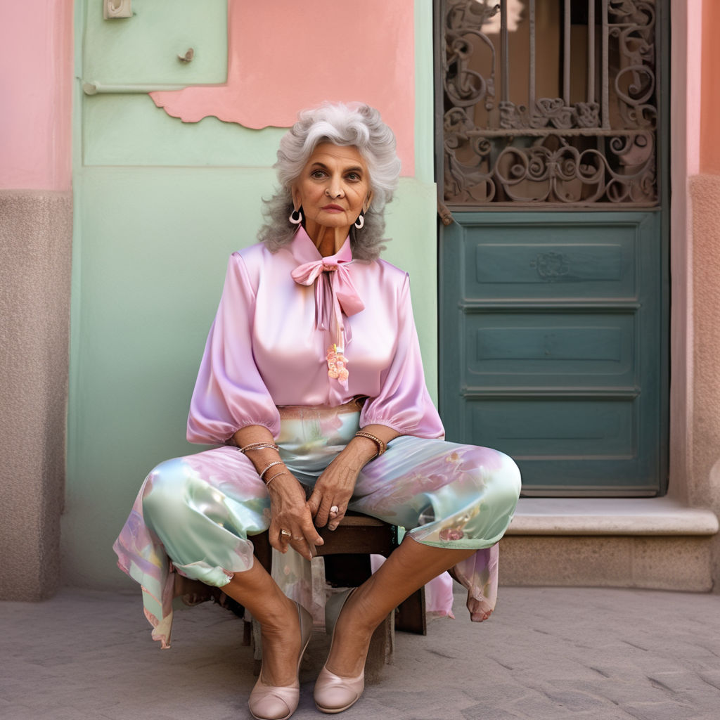 beautiful-60year old grandma-in elaborate sensual short mint silk lace  outfit seductive - full body view