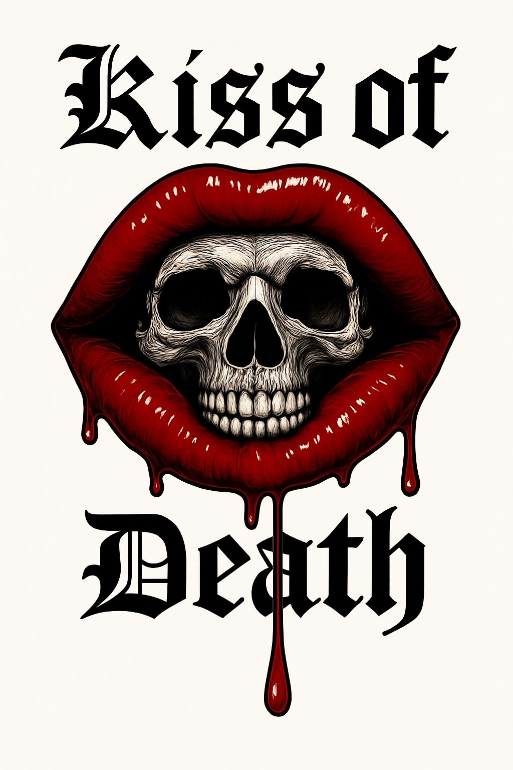 Kiss of Death Skull and Red Lips Dramatic T-Shirt