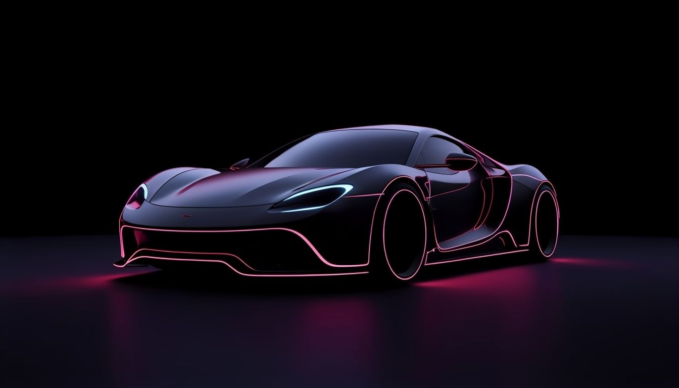 Futuristic High-Performance Sports Car with Neon Lights Background