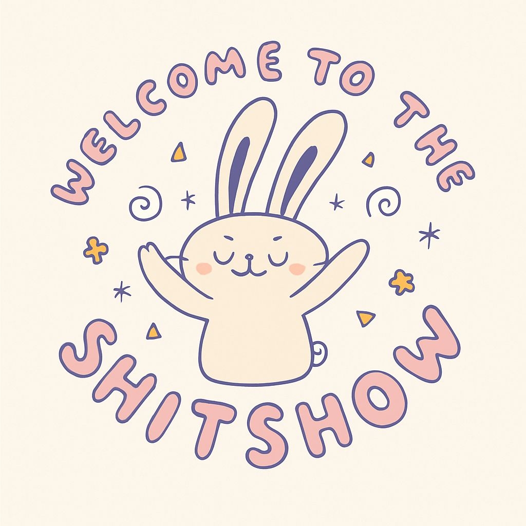 Cheerful Bunny with Welcome Text and Decorative Elements Sticker