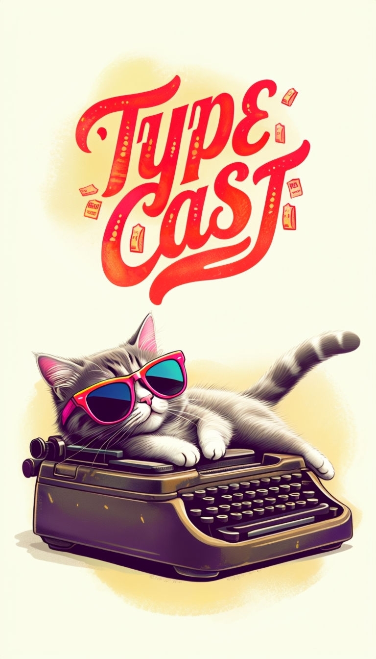 Charming Retro Cat "Whiskers" on Vintage Typewriter Poster