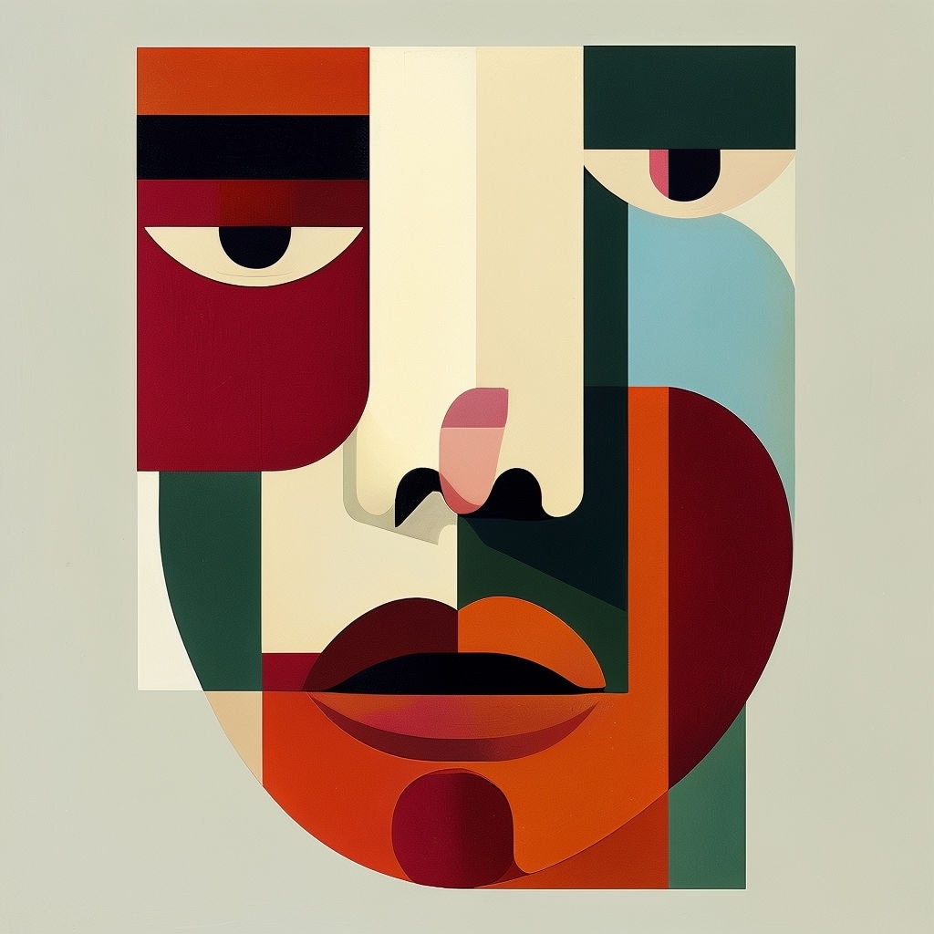 Stylized Geometric Human Face Abstract Art Print