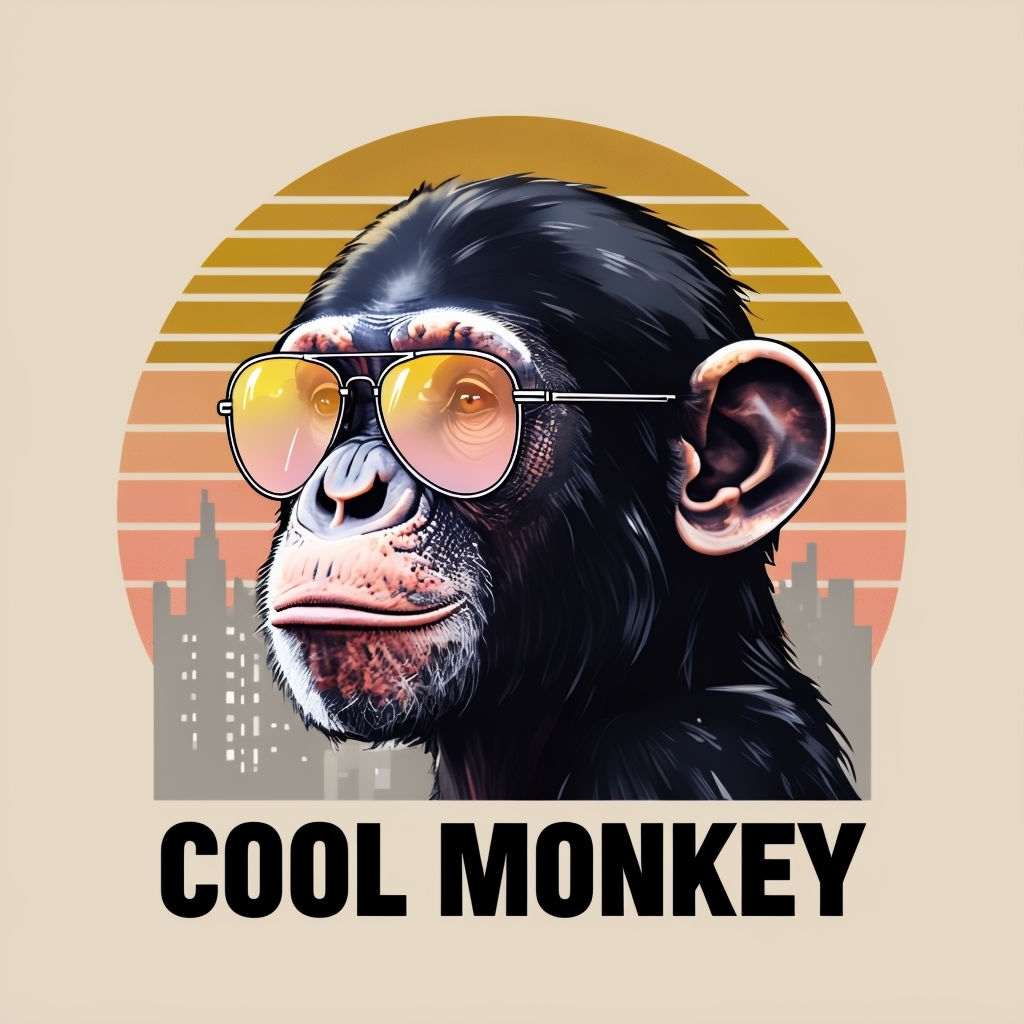 Cool Monkey Chimpanzee Retro Illustration T-Shirt