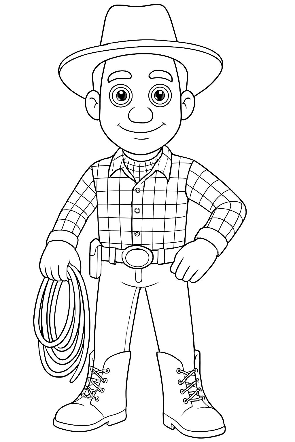 Confident Male Cowboy Character Line Drawing for Coloring Book Pages