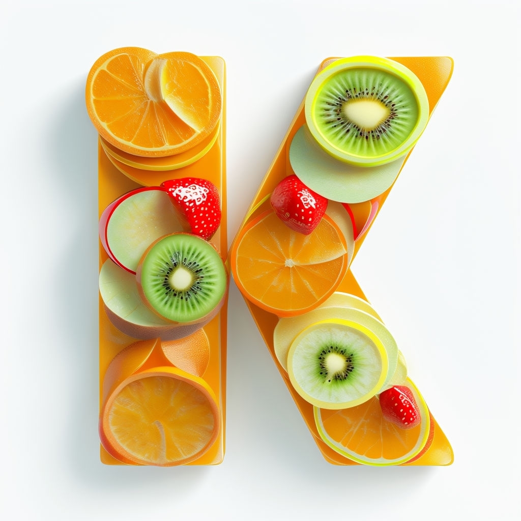 Colorful 3D Fruit Letter K Design for Monogram Art