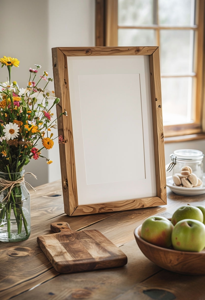 Cozy Rustic Indoor Scene with Wildflowers and Apples Art