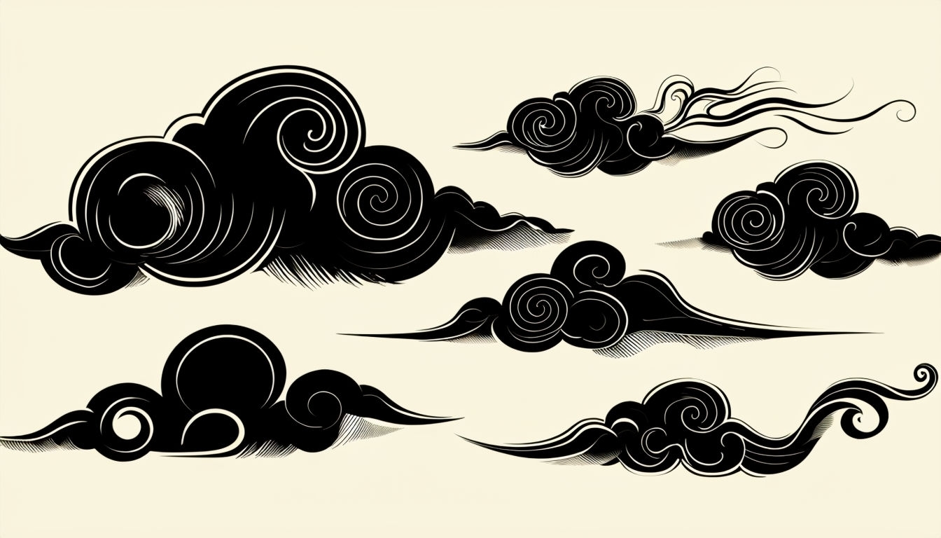 Stylized Black Clouds on Off-White Background Art Print for Virtual Backgrounds