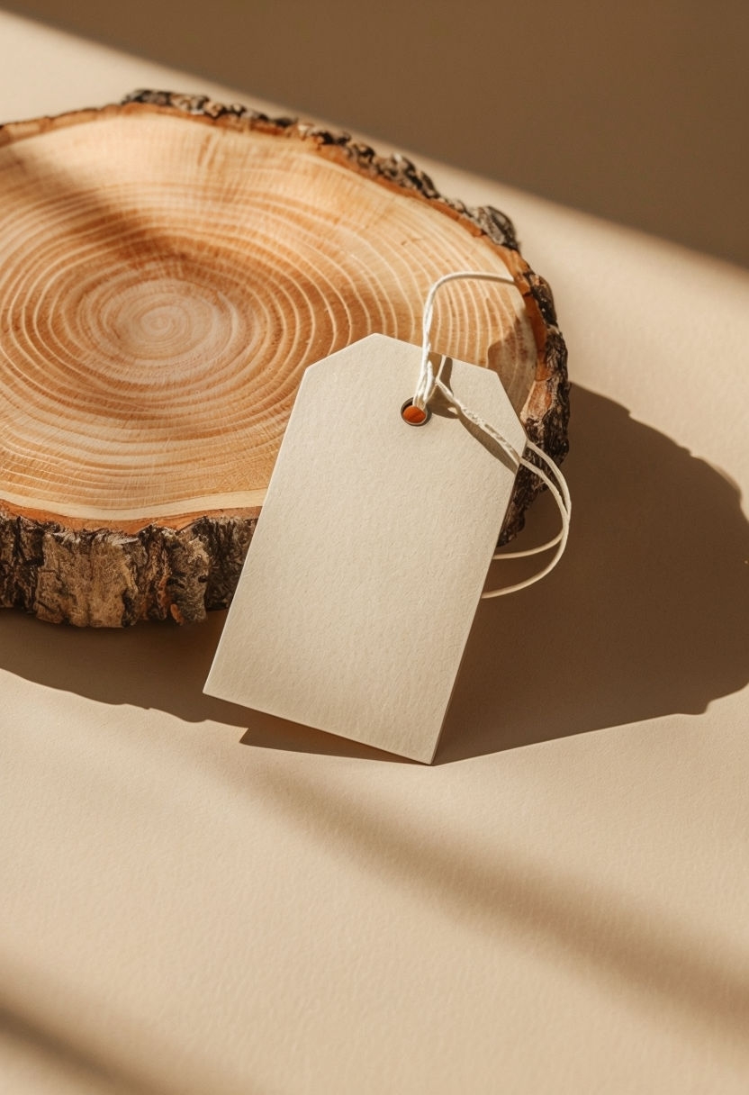 Minimalist Tag Mockup on Light Brown Wood Background Mockup