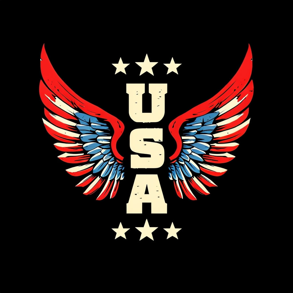 Vintage USA Patriotic Wings Graphic Design T-Shirt