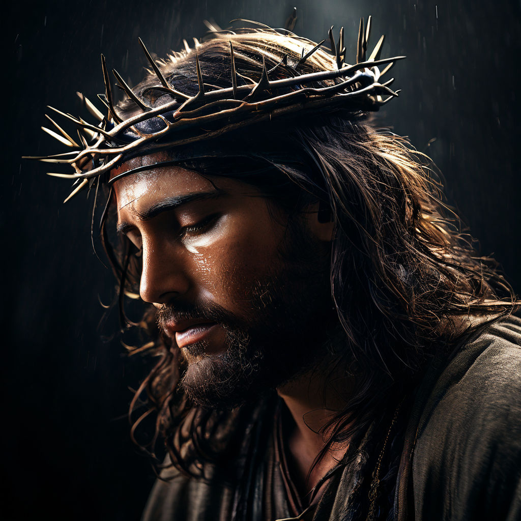 Lord Jesus bows his head and crowns with thorns by Tong Xue - Playground