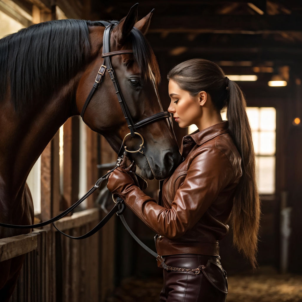 Woman sucking horse cock.