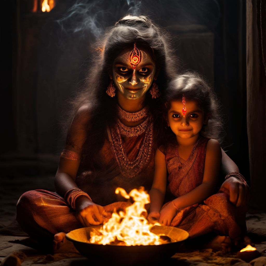 Hindu mythology demon holika with prahalad 7 year old sittin... by ...