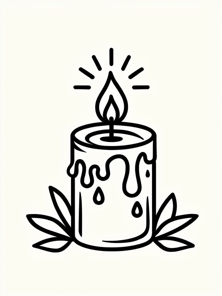 Minimalist Black Line Candle Illustration for Coloring Book Pages