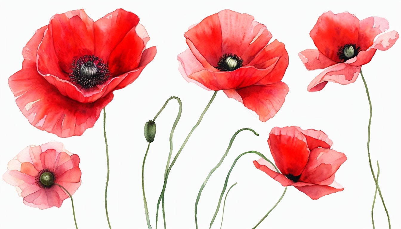 Vibrant Red Poppies Watercolor Art for Serene Virtual Backgrounds