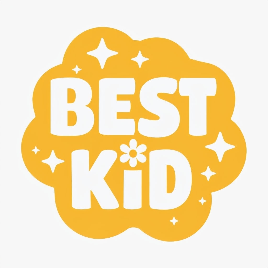 Playful 'Best Kid' Sticker with Stars and Flower Accents
