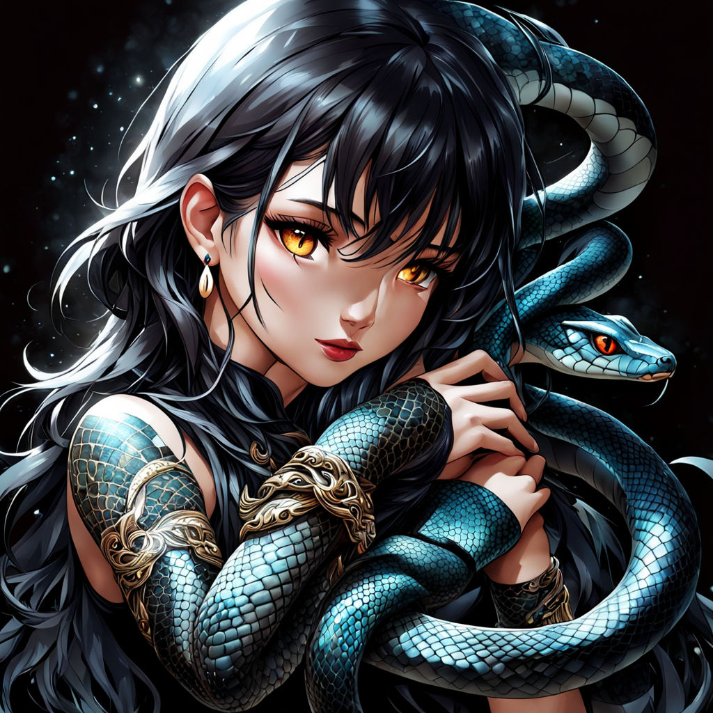 anime style half snake half beautiful woman