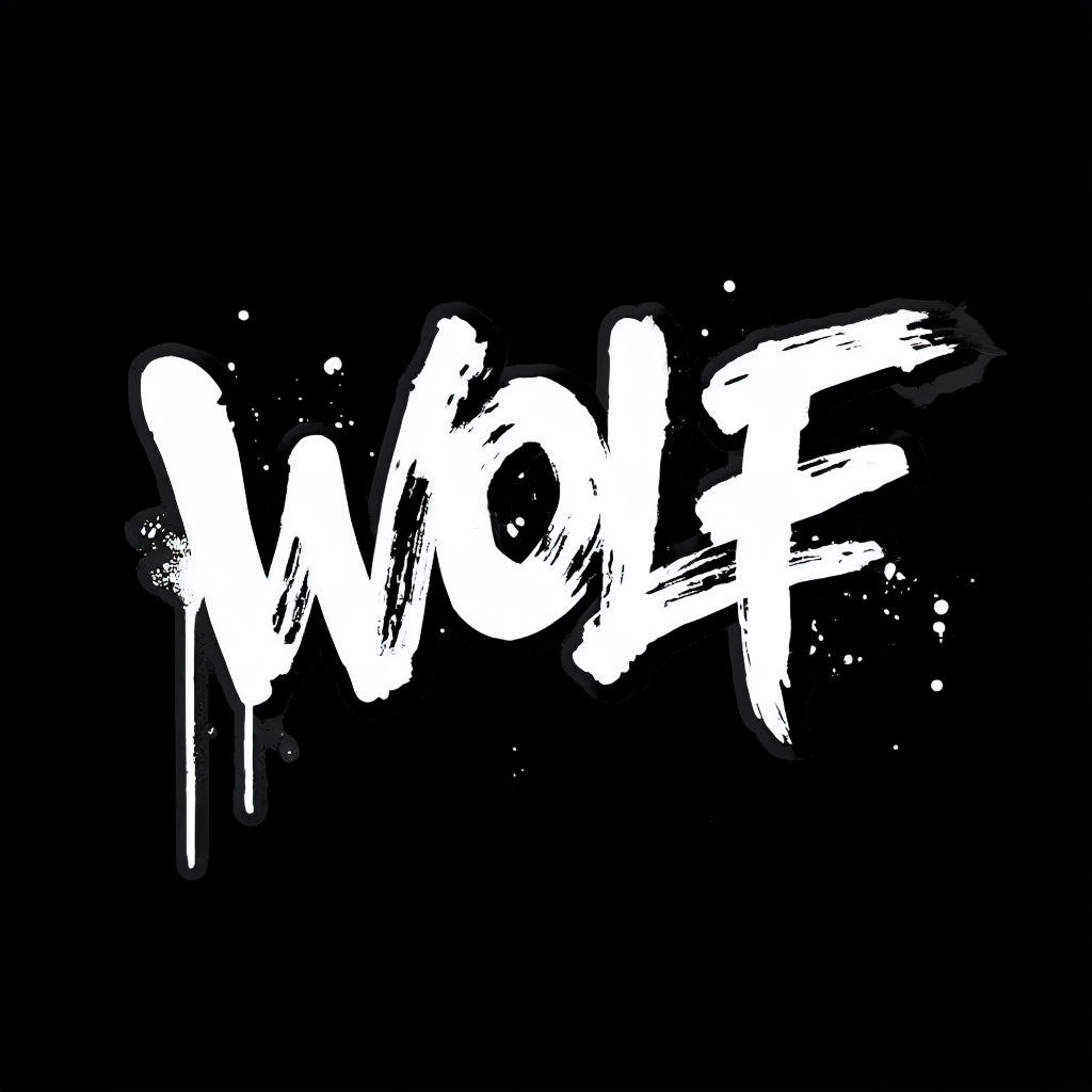 Bold Graffiti Style WOLF Text on Black Background Logo