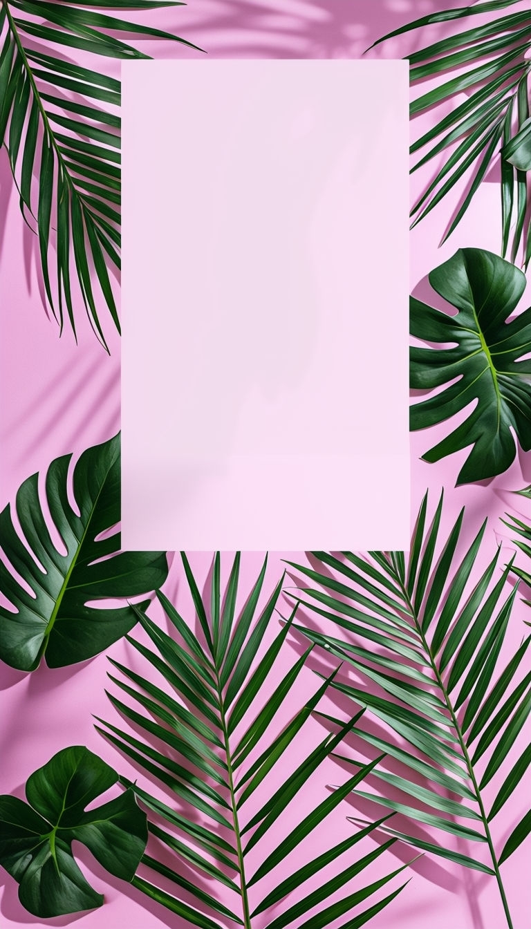 Tropical Palm Fronds and Monstera Leaves Minimalist Design Social Media Post