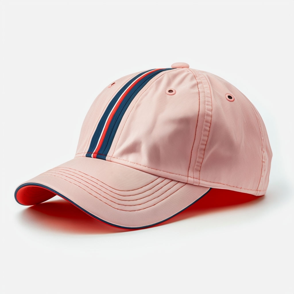 Light Pink Baseball Cap with Red and Navy Detailing Mockup