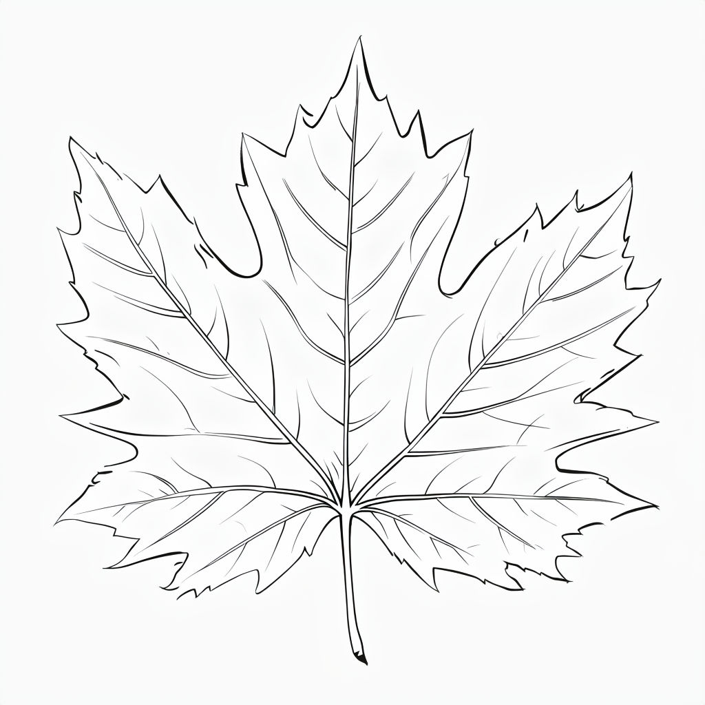 Minimalist High-Contrast Maple Leaf Line Drawing Illustration Coloring Book Pages