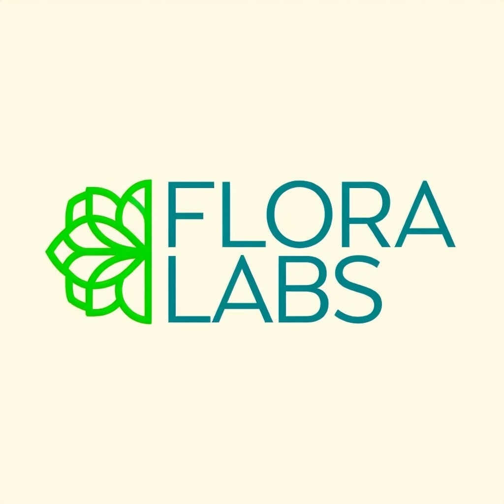 Modern Symmetrical Flora Labs Logo Design with Geometric Flower Symbol