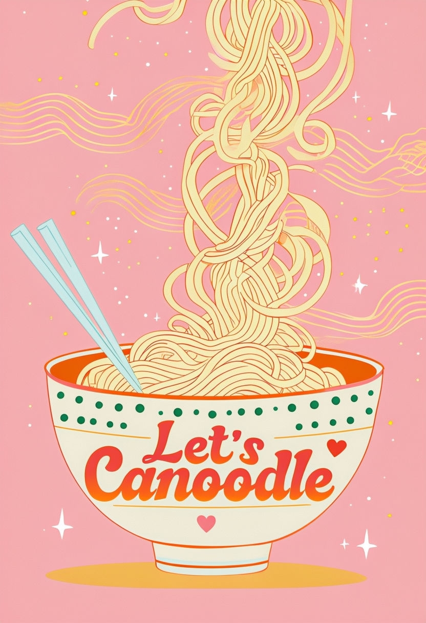 Let's Canoodle Whimsical Noodle Bowl Greeting Card Design