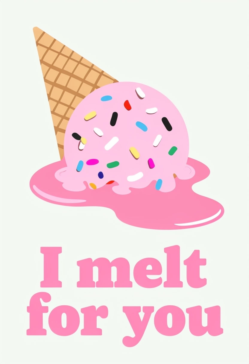 Playful Ice Cream Cone Illustration with 'I Melt for You' Text Card