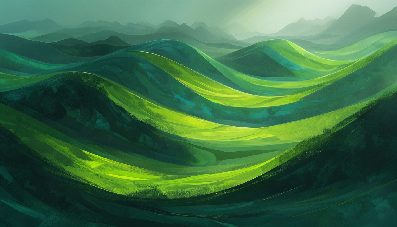 Serene Green Landscape with Rolling Hills Digital Art Background