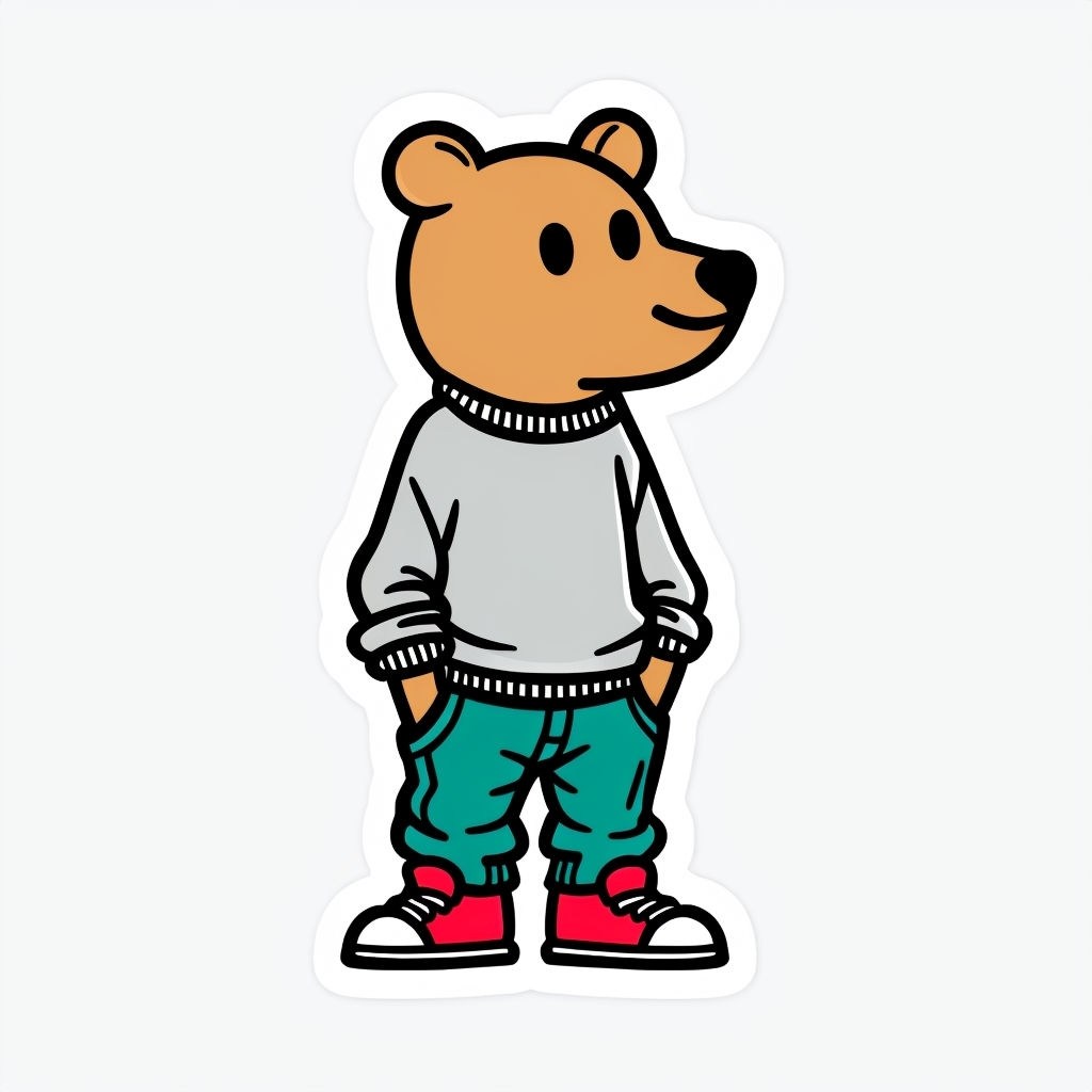 Cheerful Cartoon Animal Character in Casual Outfit Sticker