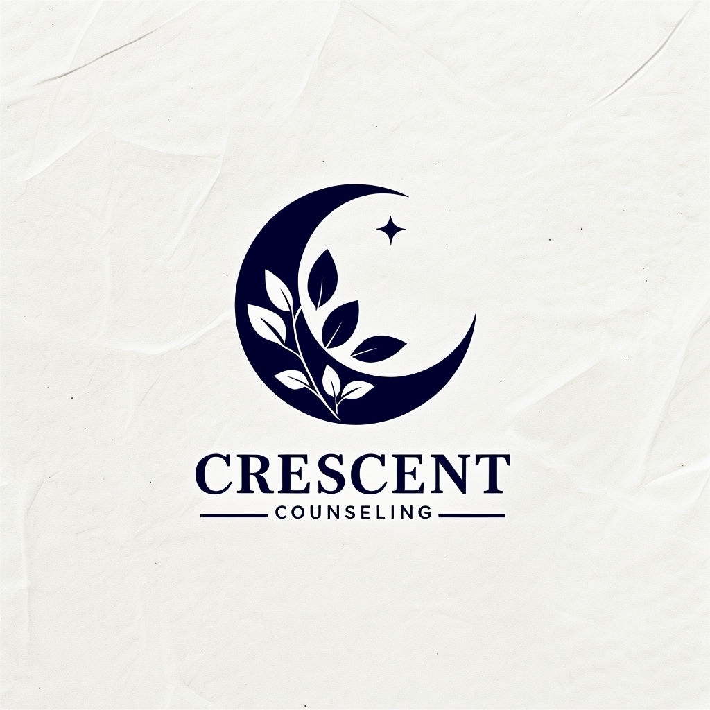 Elegant Crescent Moon and Leaves Counseling Logo