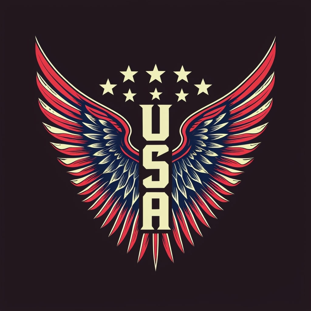 Patriotic USA Emblem with Wings and Stars Vintage T-Shirt