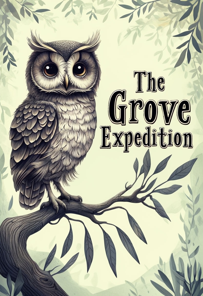 Intricate Owl Illustration for The Grove Expedition EBook Cover