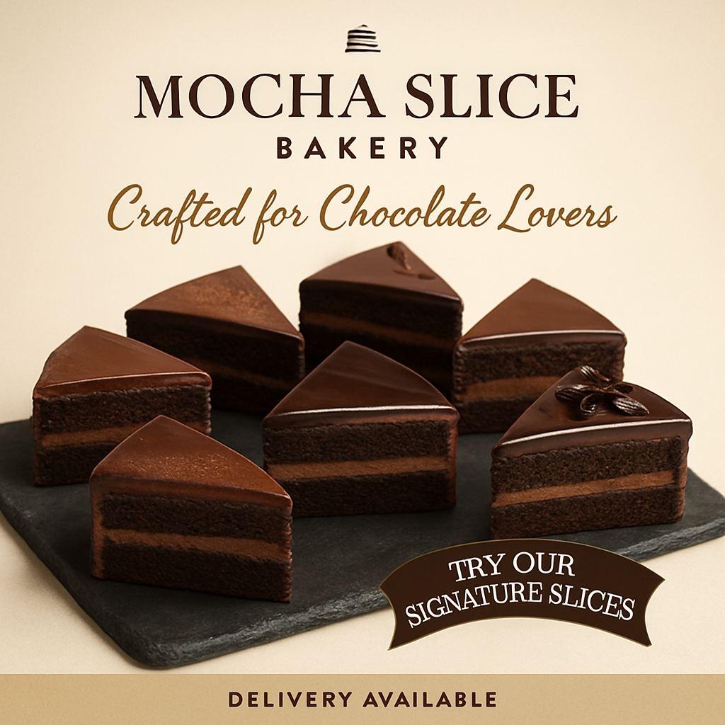 Delicious Mocha Slice Bakery Advertisement for Chocolate Lovers Ads