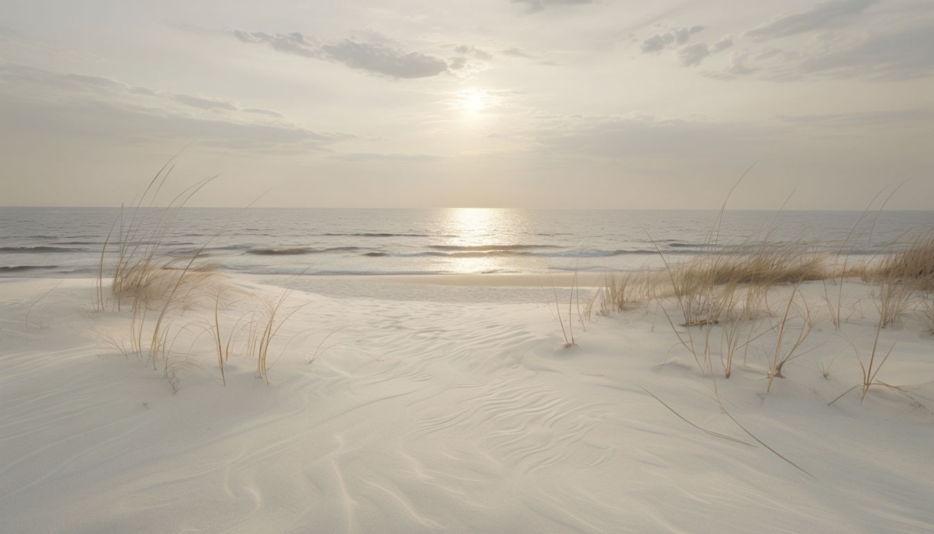 Serene Beach Landscape at Sunset with Gentle Ocean Waves Virtual Backgrounds