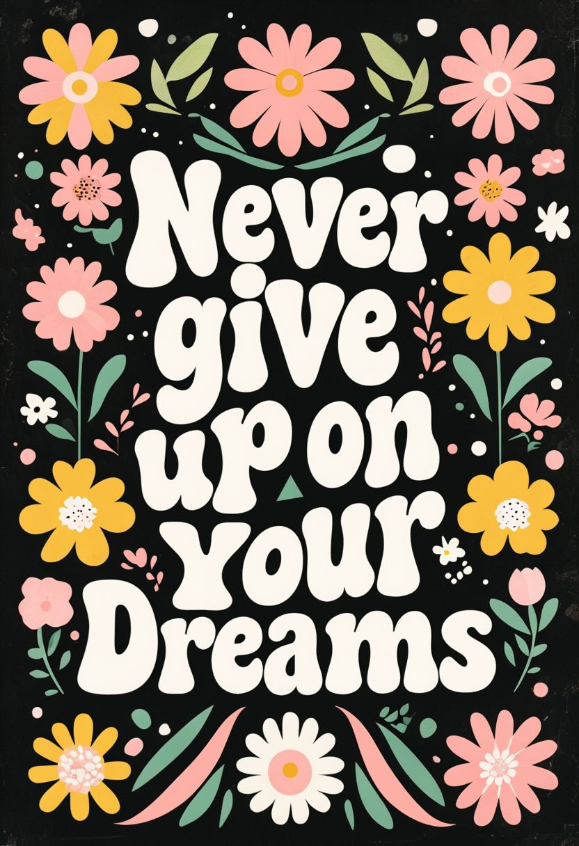 Never Give Up on Your Dreams Floral Motivational Art Print