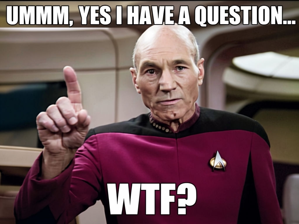 Picard's Question Meme: UMMM, YES I HAVE A QUESTION... WTF? Meme