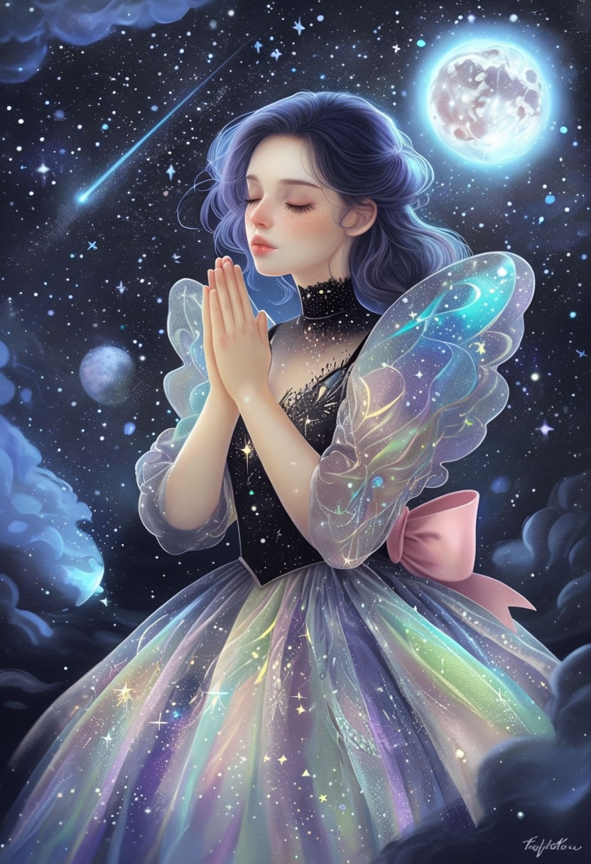 Ethereal Fantasy Woman in Cosmic Gown Digital Art Poster