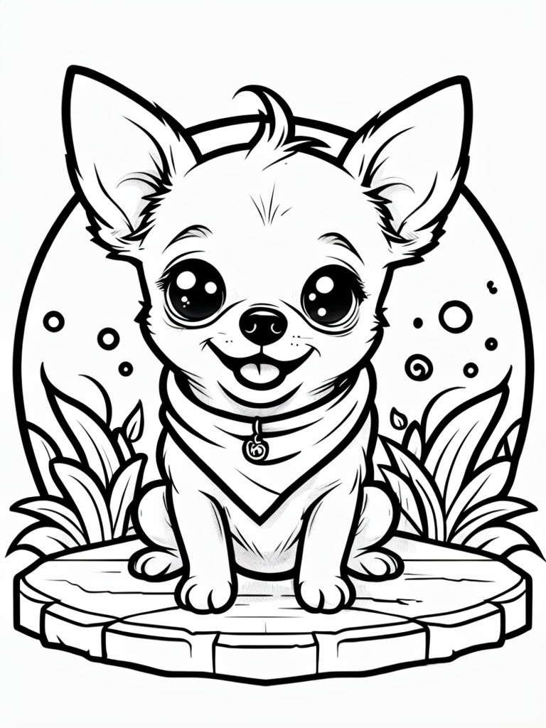 Cute Chihuahua Cartoon Illustration for Coloring Book Pages