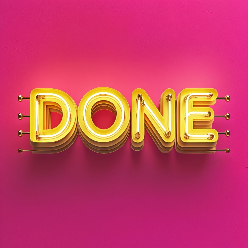 Vivid Neon 'DONE' 3D Typography on Magenta Background Poster