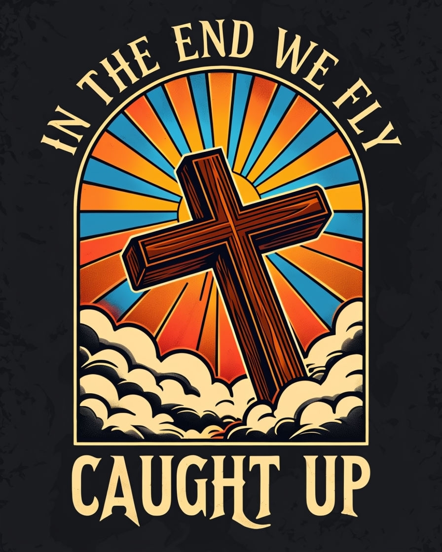 Retro Wooden Cross with Clouds and Sun T-Shirt