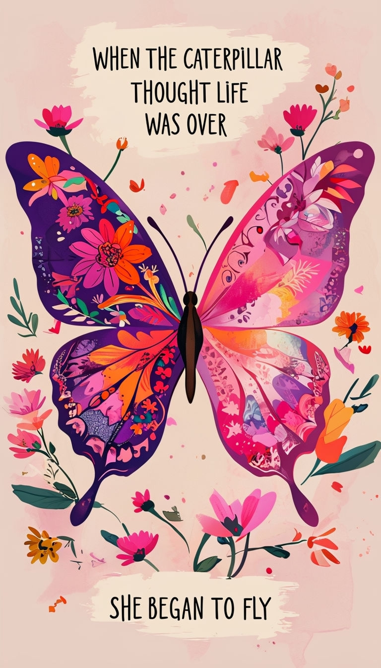 Vibrant Butterfly and Floral Inspirational Art Poster