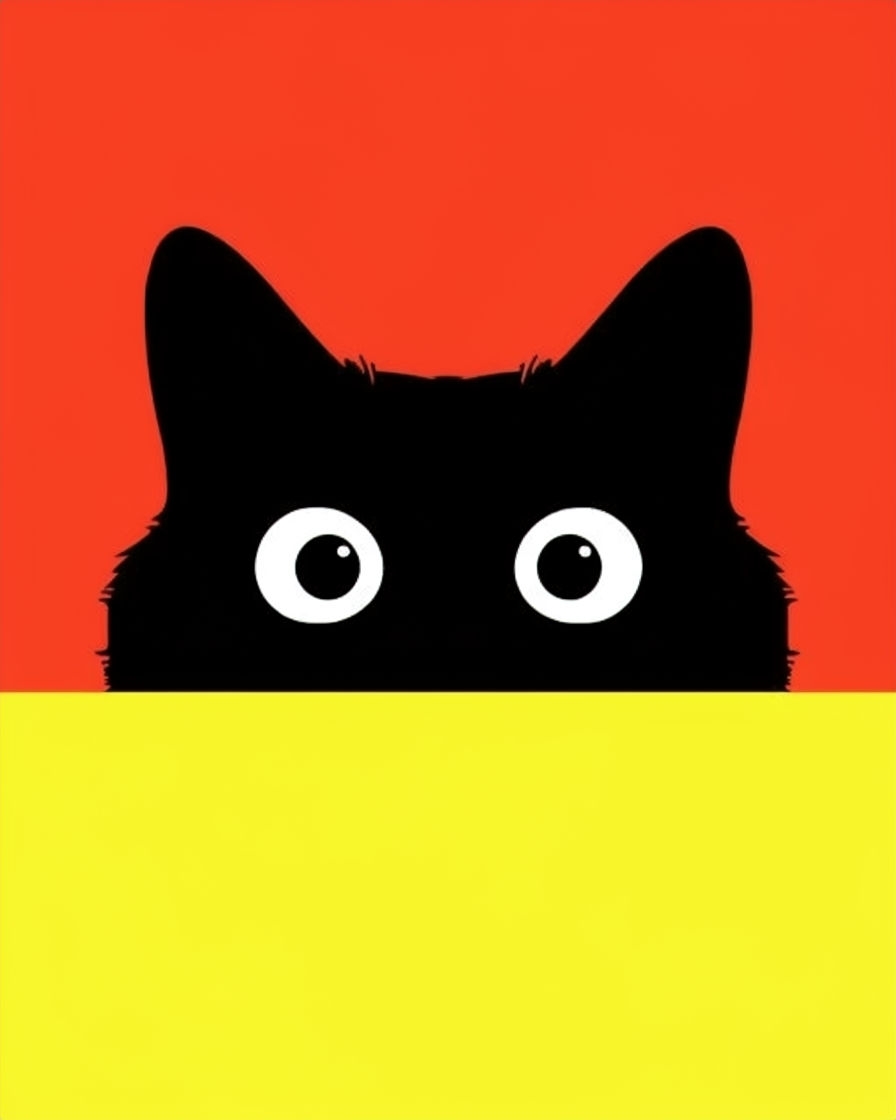 Minimalist Black Cat Silhouette on Red Background Art