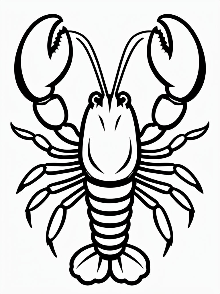 Bold Cartoon Lobster Line Drawing for Coloring Book Pages