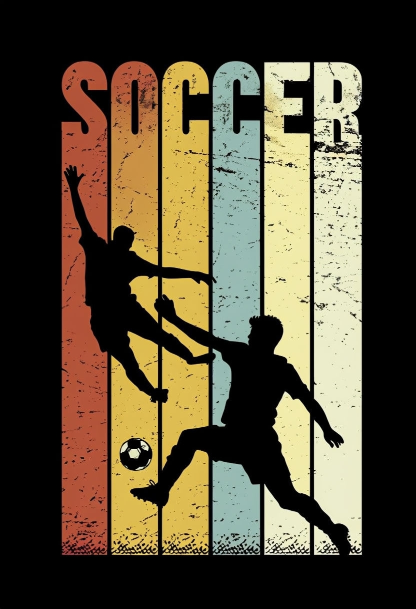 Vintage Soccer Players Silhouette Graphic Art Poster