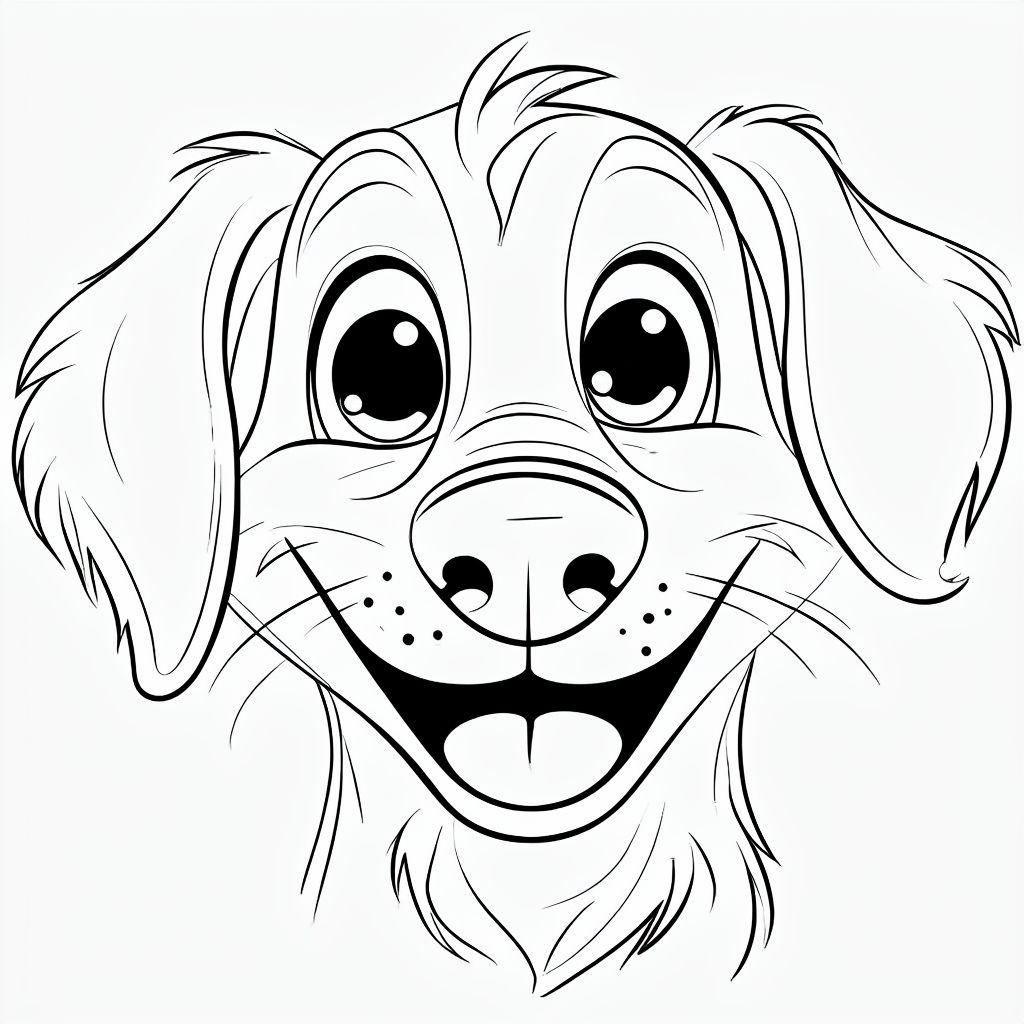 Joyful Cartoon Dog Face Coloring Page for Fun Art Activities